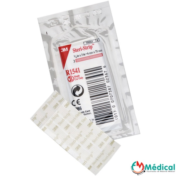 Steri-strip - Support microporeux renforcé Rouge 75x 6 mm, Boite de 50 Pochette de 3 sutures