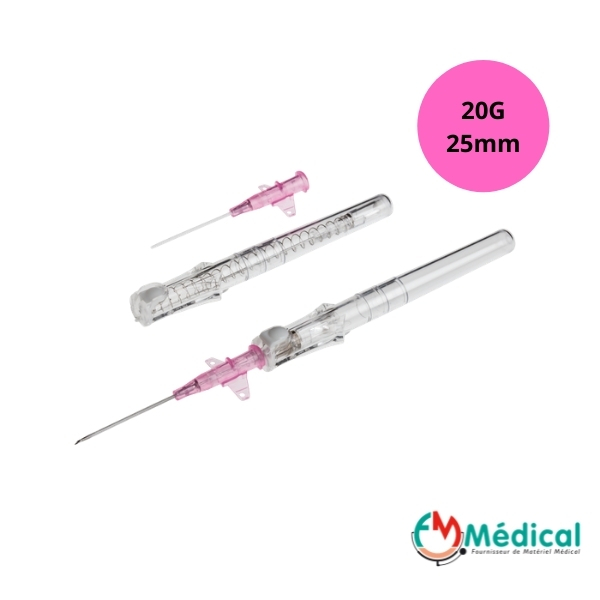 Cathéter sécurisé avec ailettes anti-reflux 20G 25mm Rose - BD Insyte Autoguard, Boîte de 50