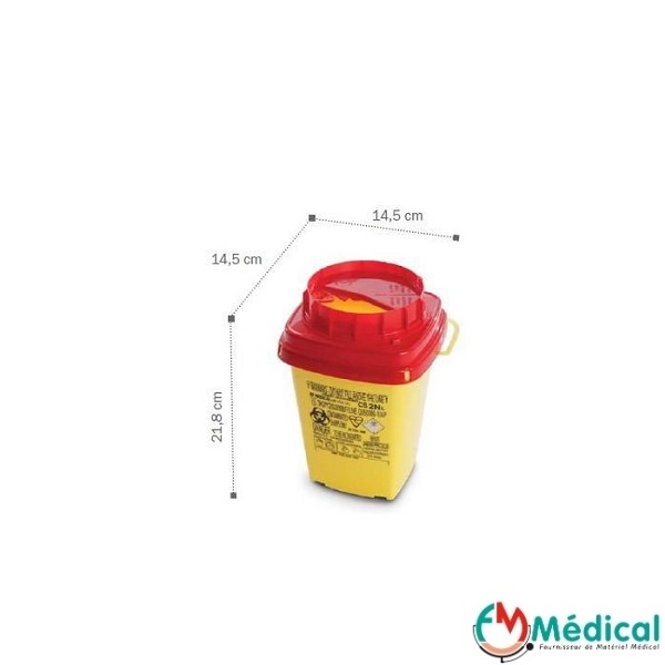 Collecteur d'aiguilles 2L DASRI AP Medical 14,5 x 14,5 x 19,3 cm, l'unité