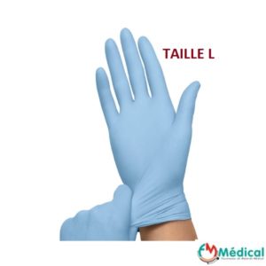 Gants Nitrile non poudrés bleus, taille L, boîte de 100