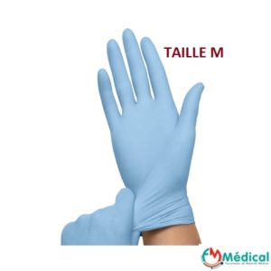 Gants Nitrile non poudrés bleus, taille M, boîte de 100